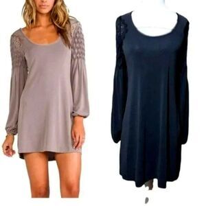 Free People Jessie's Peasant Sleeve Women's Mini Dress Black Honeycomb Detail S